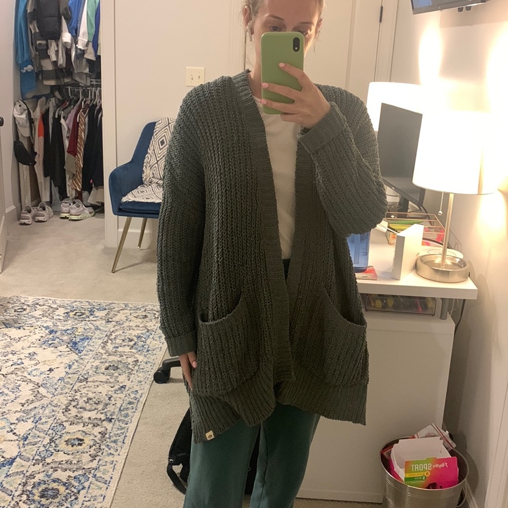 Green, knit cardigan